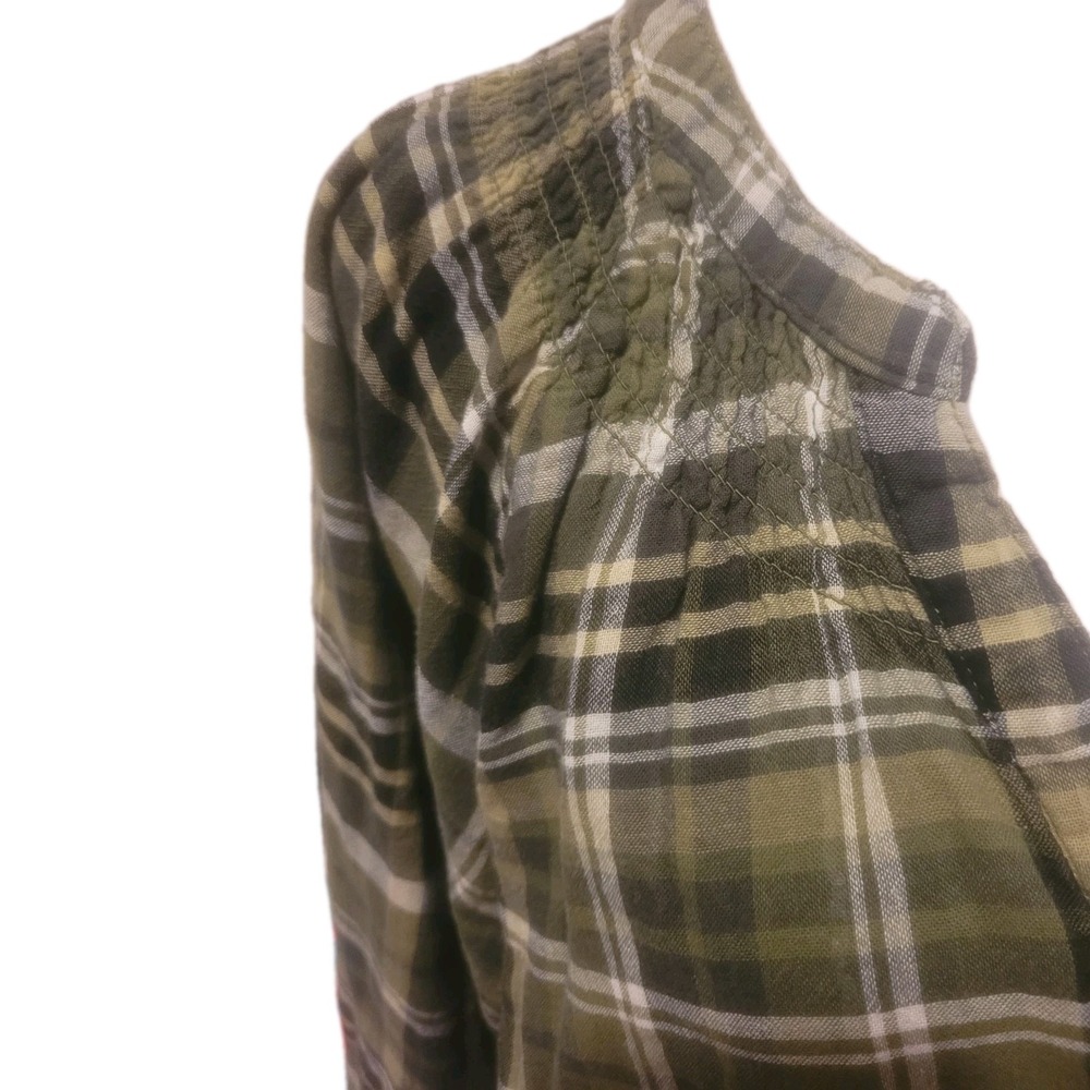 Time and Tru Women's 3/4 Sleeve 100% Cotton Plaid Green Smocked Top SZ XXXLarge - Picture 2 of 8